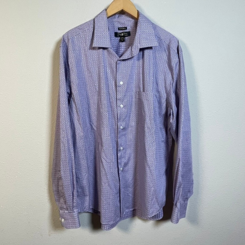 Pronto Uomo Dress Shirt Mens XXL Purple Plaid Non Iron Cotton Long Sleeve Button